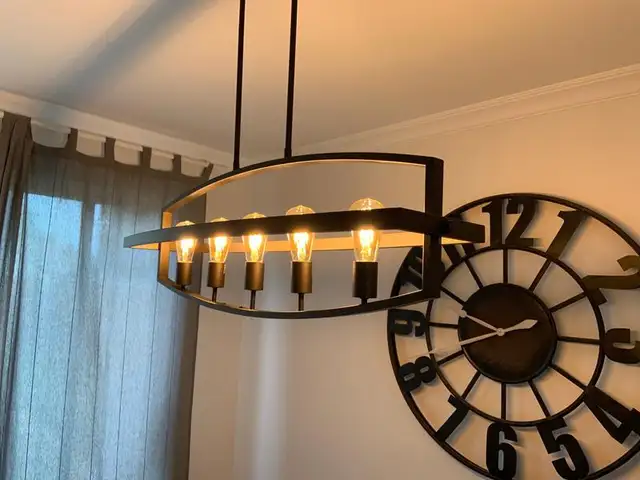 Brushed Bronze Chandelier Light with LED antique bulbs. in Indoor Lighting & Fans in Brantford - Image 2