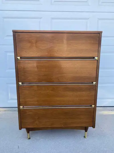 Vintage walnut tallboy dresser, View more