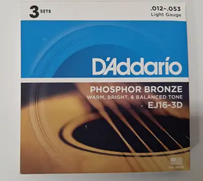 BRAND NEW 3 PACK D'ADDARIO 12-53 PHOSPHOR BRONZE GUITAR STRINGS, View more