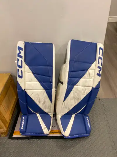hockey goalie pads, glove and blocker, chest protectors, skates, View more