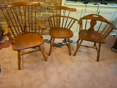 3 Wooden Windsor Style Armchairs, View more