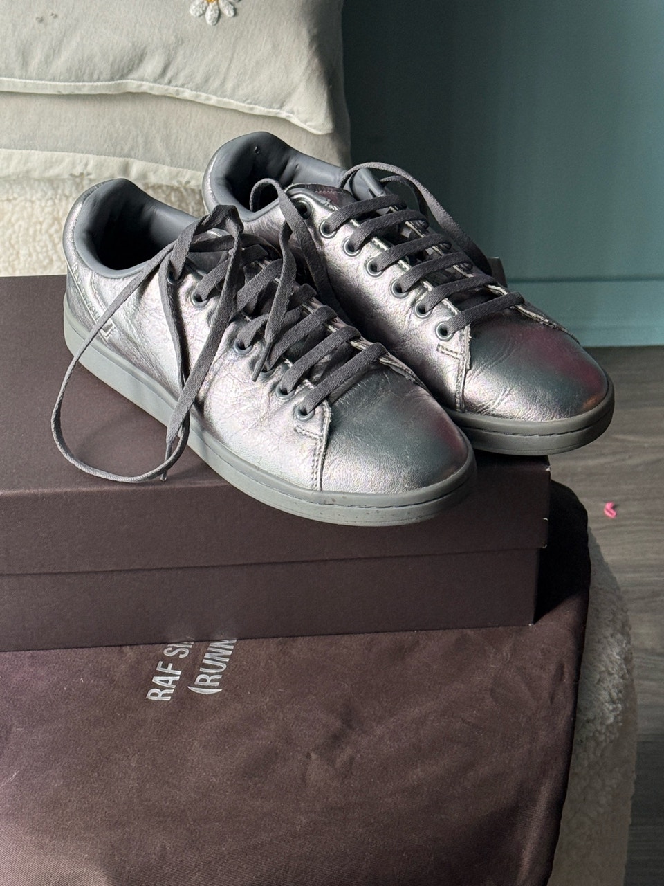 Raf Simons, RAF SIMONS (RUNNER) Silver Metallic Leather Sneakers