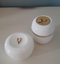Pair of Vintage Avon Milk Glass Cream Sachet jars - Wishbone