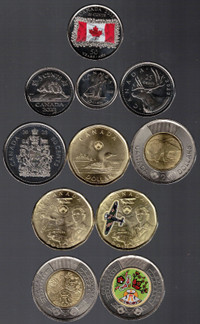 2023 CANADA COIN SET 5¢, 10¢, 25¢, 50¢, 3 X $1, 3 X $2