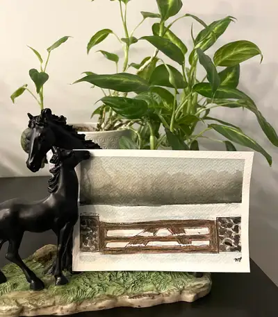 4x6 Watercolor Country Fence painted by me. Can be framed or used as a greeting card or a postcard....