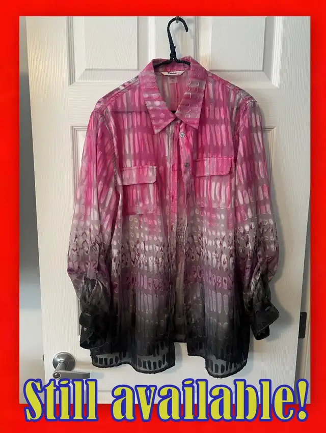 TanJay Patterned Sheer Front Pocket Long-Sleeve Button-Up Blouse in Women's - Tops & Outerwear in Calgary - Image 2