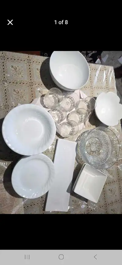 Corelle 49 Pcs Dinner Set - Quarter Plates, Bowls, white swirl c, View more