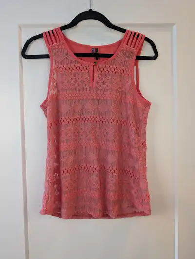 Maurices Coral Pink Lace Crochet Tank Top Size Medium, View more