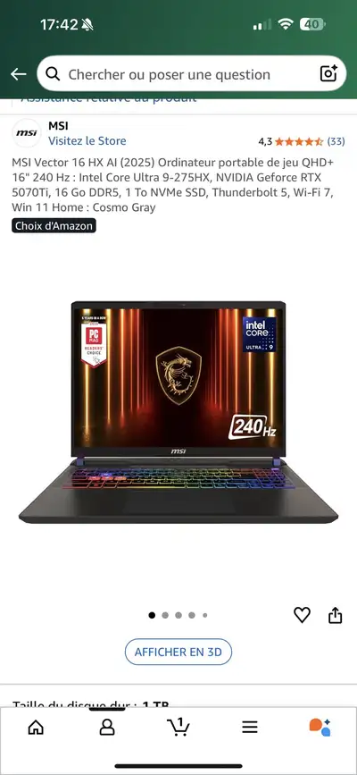 Laptop Gaming Msi Vector 16 HX AI, View more