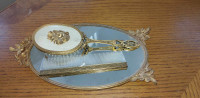 Gorgeous vintage  brass  ornate vanity set with a birds decor ac