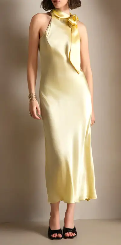 This stunning Silksilky dress is made from 95% mulberry silk and 5% spandex, offering a luxurious an...