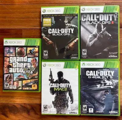 Xbox 360 - GTA V (CIB w/ Map) + Black Ops 1 (CIB) + BO2, MW3, Gh, View more