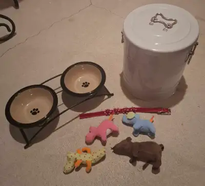 Cat or dog food storage set and toys, View more