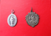 Rare Vintage silver-plated St. Christopher's Medal +  Mary medal