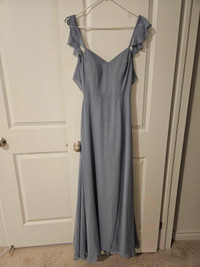 Dusty blue Azazie bridesmaid dress with sleeves