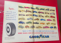 VINTAGE 1953 GOODYEAR TIRES CLASSIC CARS 14 X 22 ORIG PRINT AD