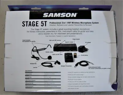 What is included in the system: - wireless head mount microphone - lavalier (clip) microphone - cabl...