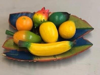 Wooden fruit on wooden tray display - (new in package) 