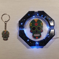 Handmade Resin Light Up Skull Ashtray With Matching Keychain