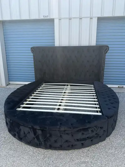 Velvet Round Bed Storage QUEEN Black, View more