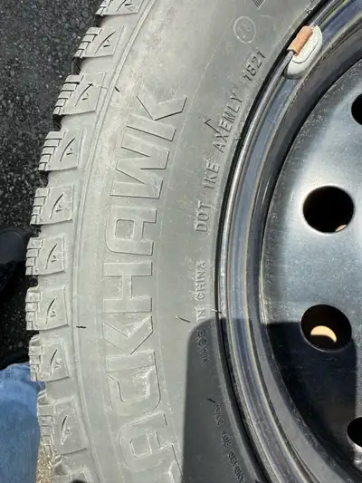 Set of 4 Blackhawk winter tires and rims. Have 1.5 winters of use. Not studded. Size is 215 60 R16.