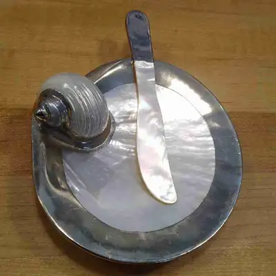 Mother of Pearl butter dish and Knife, View more