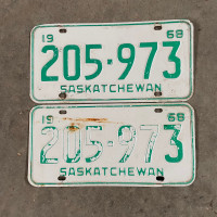 1968 Saskatchewan License Plates Pair $25