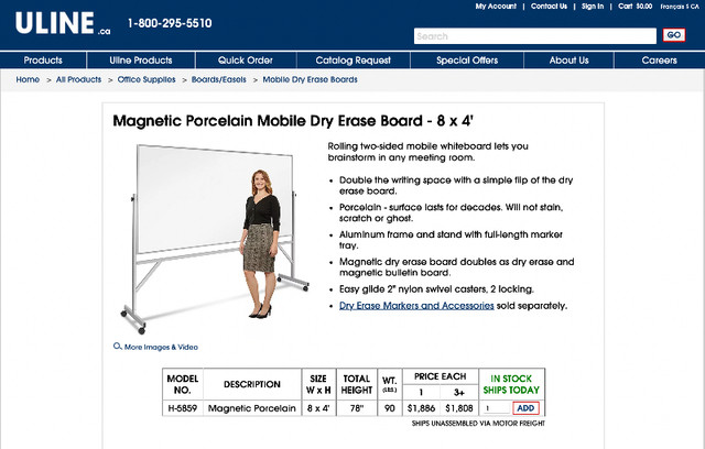 Magnetic Porcelain Mobile Dry Erase Board / White Board 8' x 4' in Home Décor & Accents in Moncton - Image 2