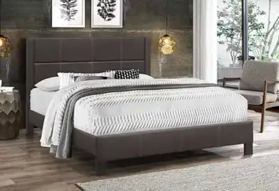 Upgrade your bedroom with this stylish queen bed frame featuring a sleek, modern design, and a comfo...
