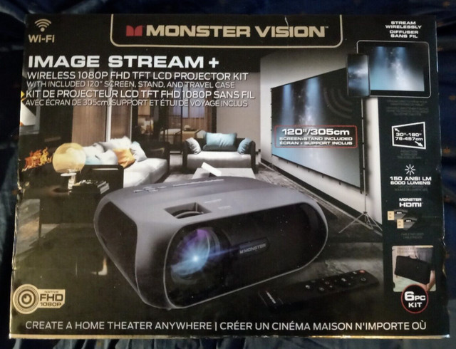 Monster Vision Image Stream+ Native 1080p Projector &amp; Screen in General Electronics in City of Toronto - Image 3
