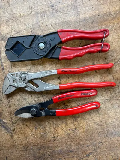 Snap on , blue point , hose cutter , angle side cutter , channel locks