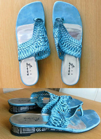 Women's Shoes Easy Step Blue Crotchet Pattern Sandals (Size 9.5)