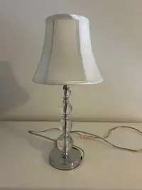 Mini table lamp with white shade and clear and  chrome