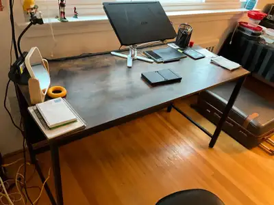 Industrial Style Desk – Dark Wood Top, Black Metal Legs, Sturdy, View more