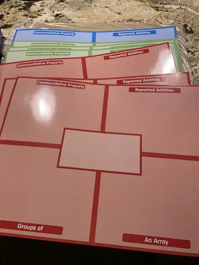 - 12 charts $10 , - 31 number line dry erase $5 (35 total) - giant magnetic place value $10 - array...