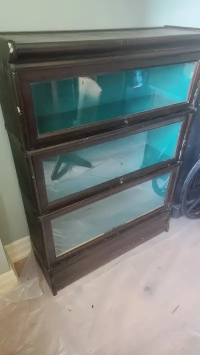 Vintage Bookcase Three-Tier Dark Wood Barrister Bookcase, View more