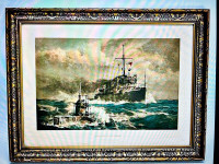RARE B. F. GRIBBLE PRINT–SEA SCOUTS OF THE EMPIRE GILT FRAMED