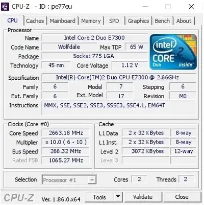 I am selling an Intel Pentium Dual-Core E7300 64-bit Desktop CPU - 2.66 GHz Core Speed - 1066 MHz Bu...