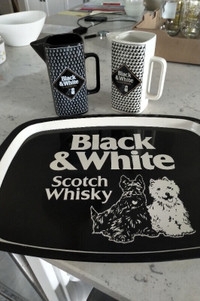 Black & White Scotch Whisky Metal Tray & 2 Pitchers