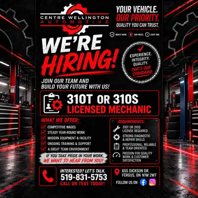  WE’RE HIRING – LICENSED MECHANIC! , View more