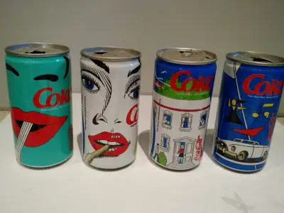 Coca-Cola collectors I have 4 Coke Pop Art collection cans (280ml from 1989) - opened at top