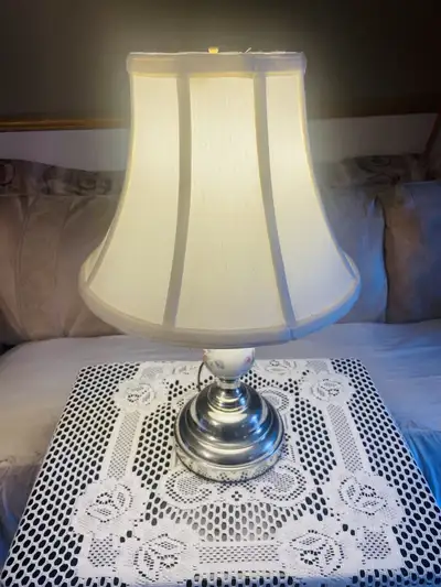 Vintage Desk/Table Lamp 18.5" High/Brass Base/ Fabric Bell Shade, View more