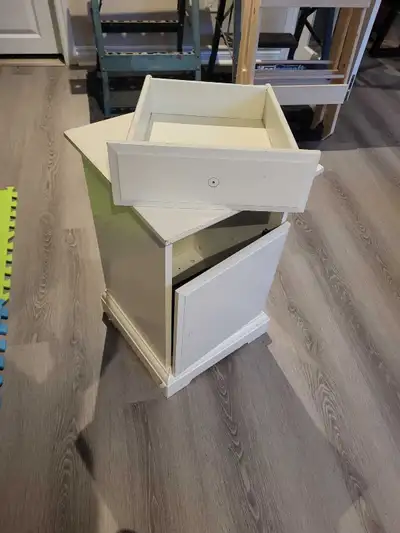 White bedside table with drawer and cabinet for parts, View more