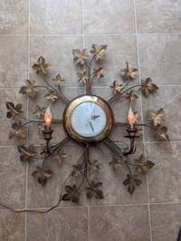 Mid century modern United brass clock with candles