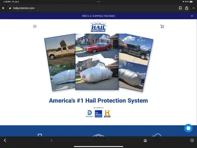 Inflatable hail protector system. Never used . Sized for full size suv/ truck