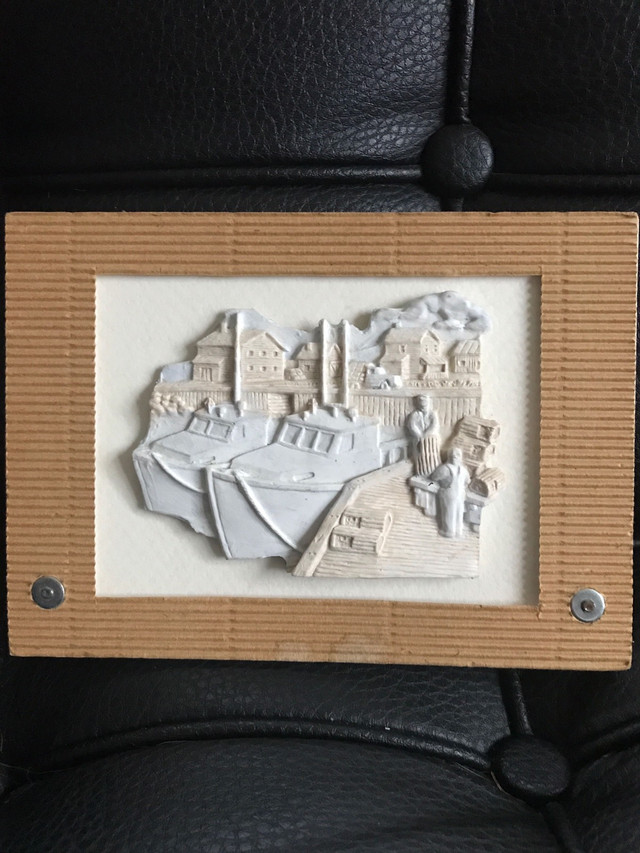 Nautical 3-D Plaster Relief Plaque of Boats & Traps in Arts & Collectibles in Bedford