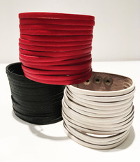 Leather Cuff Sliced Artisanal Bracelets Set of 3