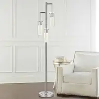 Floor Lamp, Three Crystal Glass Shades, Polished Chrome Base
