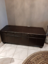BROWN FAUX LEATHER STORAGE BENCH - 46 INCHES WIDE