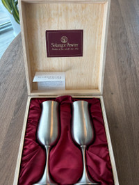 Collectible Selangor Pewter goblet set in wooden case